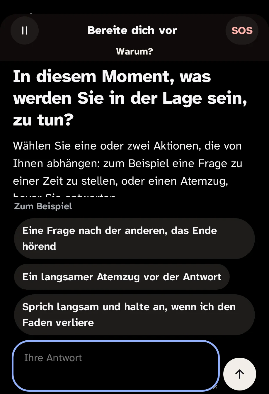 Das Script Mach dich bereit in der Mitte: die Frage "In diesem Moment, was kannst du tun?" mit drei Beispielen zu berühren.