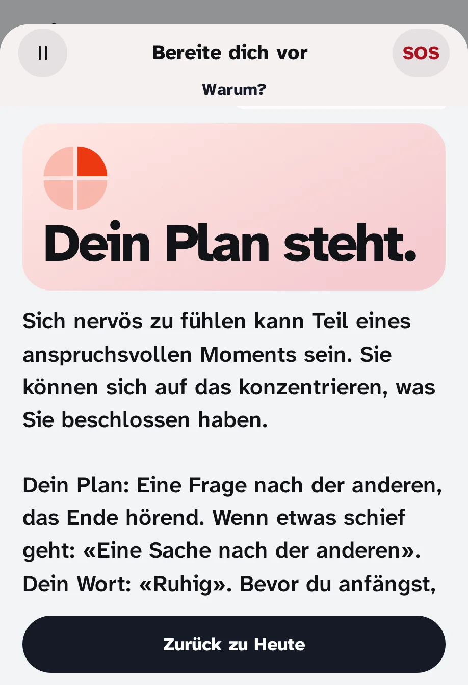 Das Ende der Vorbereitungen: "Piano pronto." und der Plan, mit dem Wort "Con ruhig."