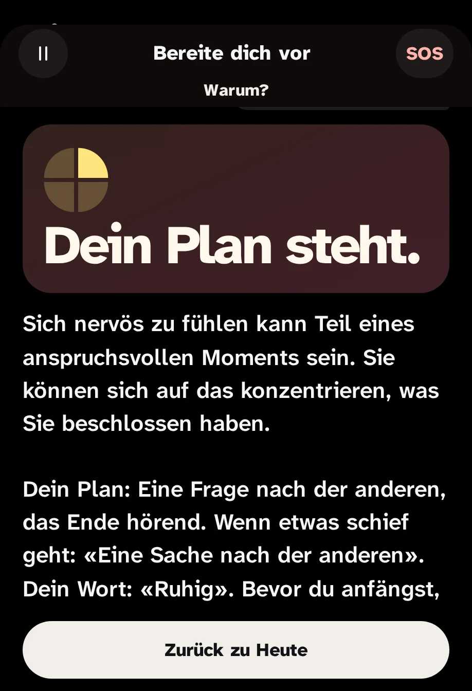 Das Ende der Vorbereitungen: "Piano pronto." und der Plan, mit dem Wort "Con ruhig."