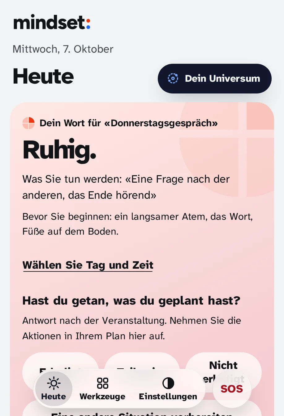 Heute mit ruhiger Energie: Das Brett des Klaviers ist ruhig in sanften Farben.