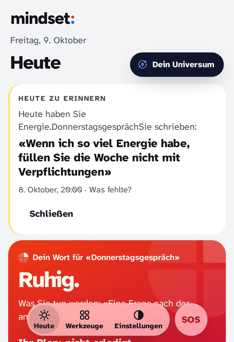 Heute an einem Tag mit Energie: "Heute erinnern" ist die Falle nach einer Reise geschrieben.
