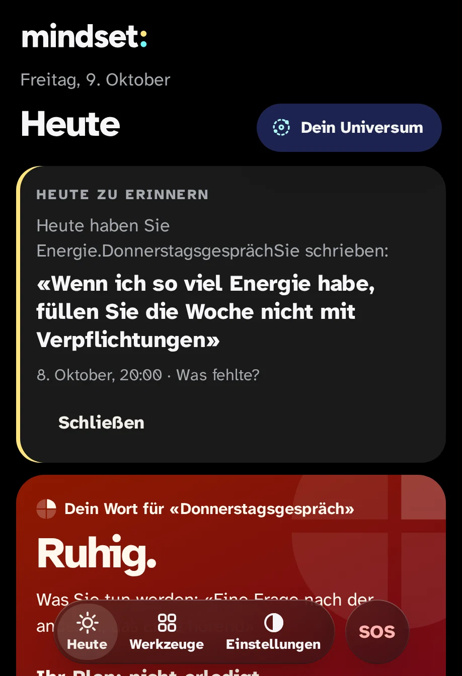 Heute an einem Tag mit Energie: "Heute erinnern" ist die Falle nach einer Reise geschrieben.
