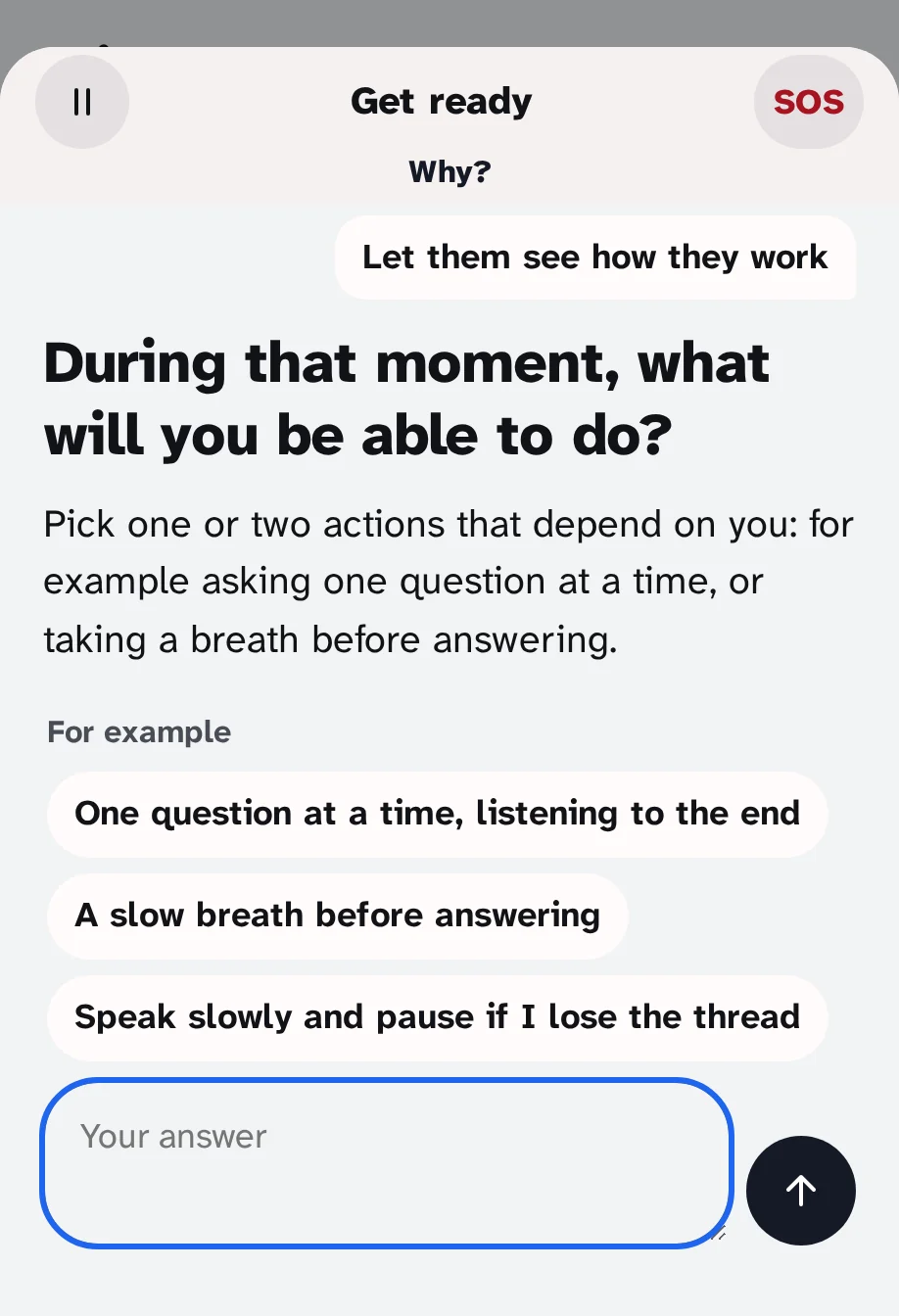The script Get ready in half: the question "During that moment, what can you do?" with three examples to touch.