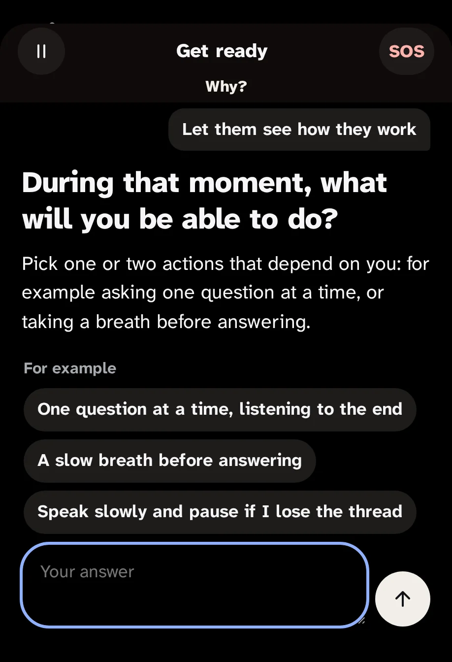 The script Get ready in half: the question "During that moment, what can you do?" with three examples to touch.