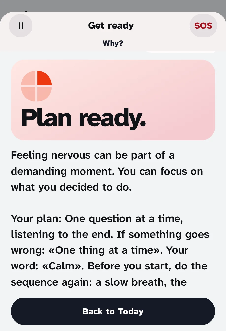 The end of Prepares: "Piano pronto." and the plan, with the word "Con calme."
