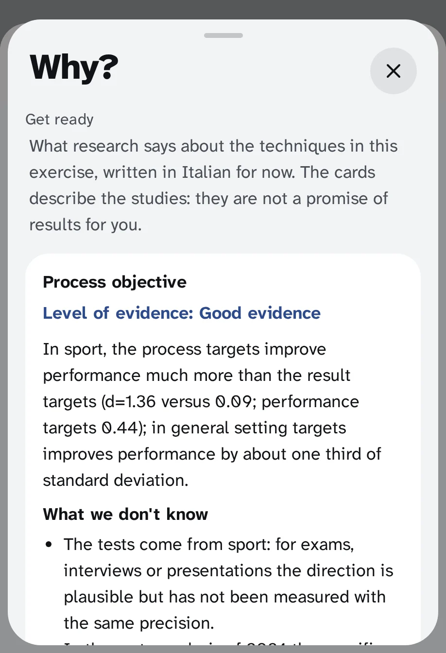The sheet "Why?" of "Preparations": process objectives, test level "Provinces good" and what we do not know.