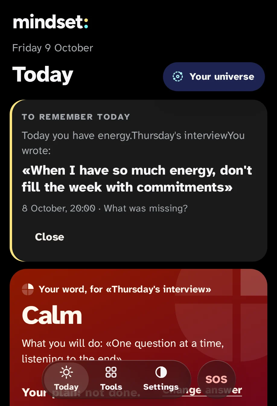 Today on a day with energy: "To remember today" is the trap written after a trip.