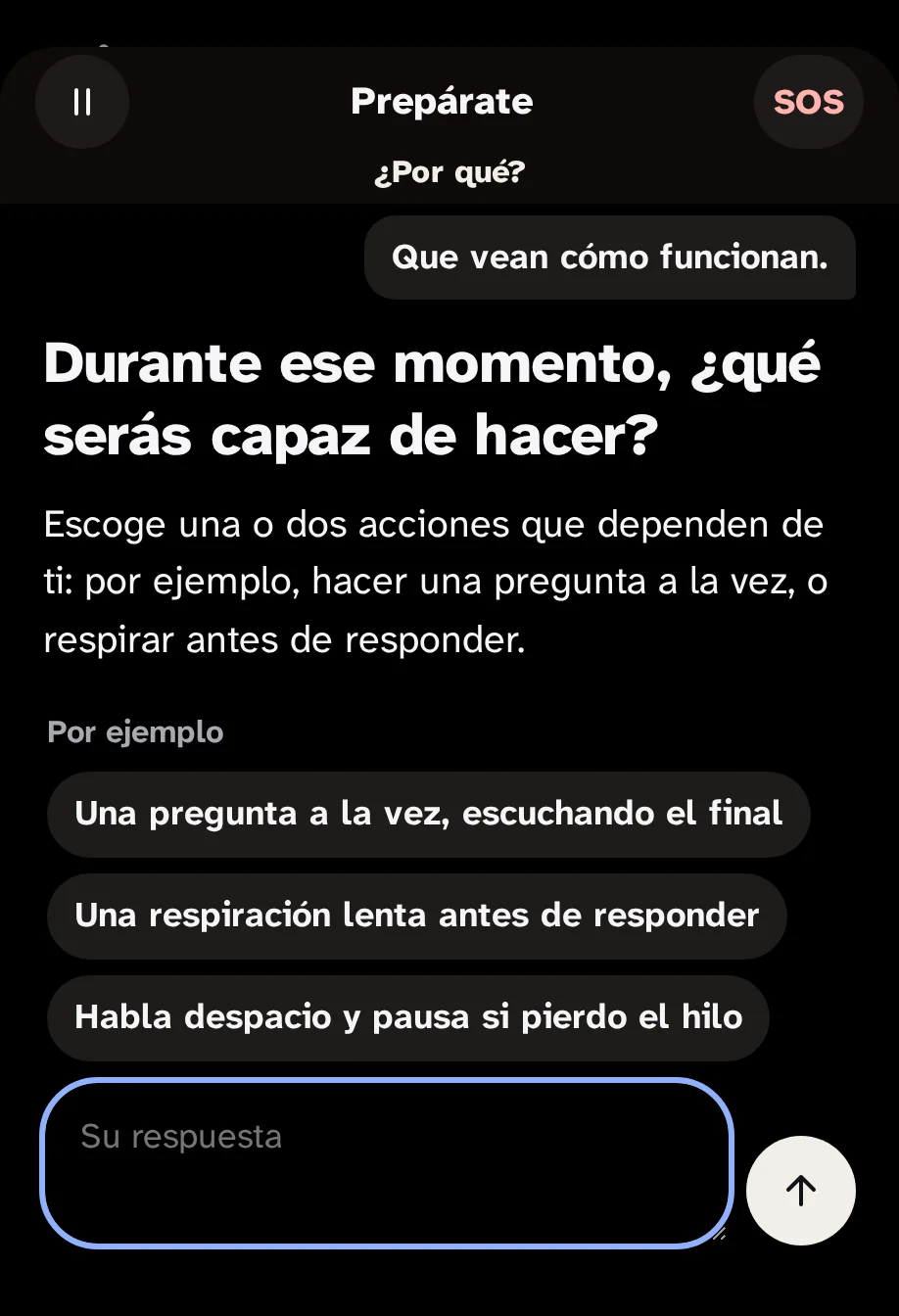 El guión Prepárate a la mitad: la pregunta "Durante ese momento, ¿qué puedes hacer?" con tres ejemplos para tocar.