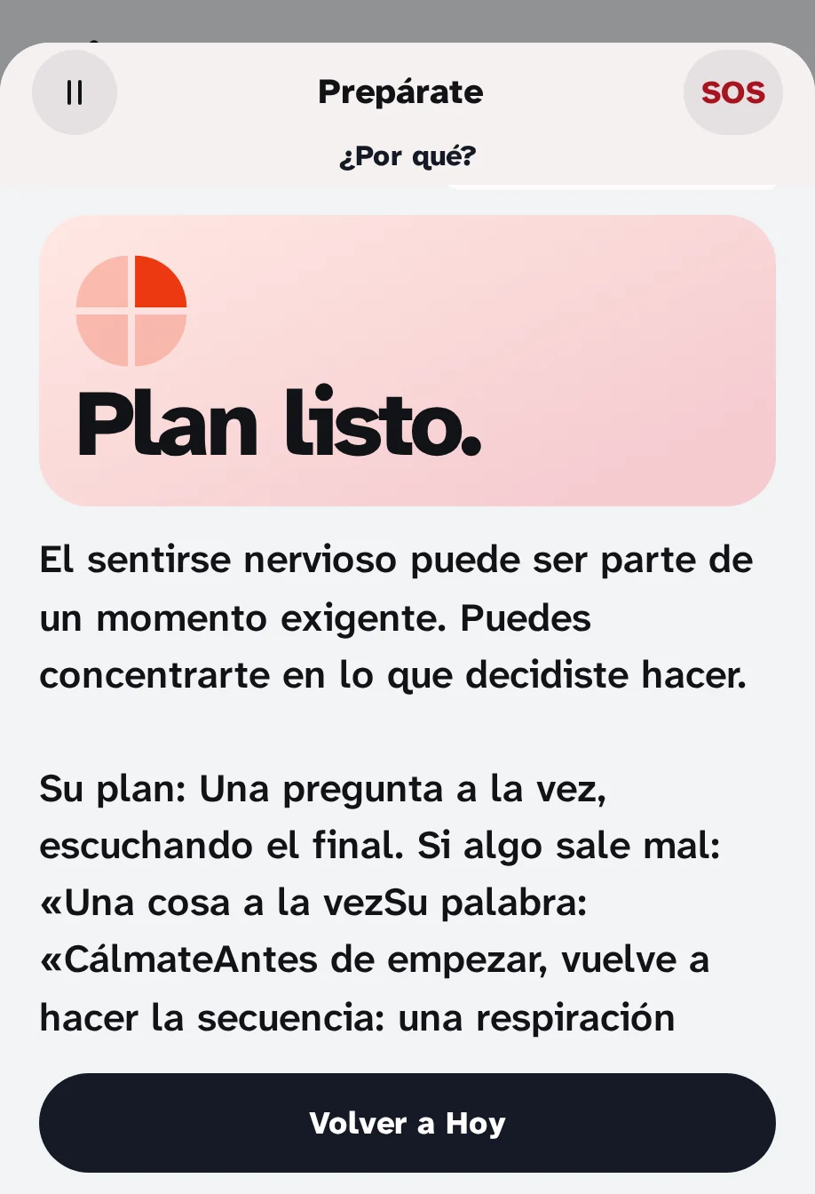 El final de Prepara: "Piano pronto." y el plan, con la palabra "Con calma".