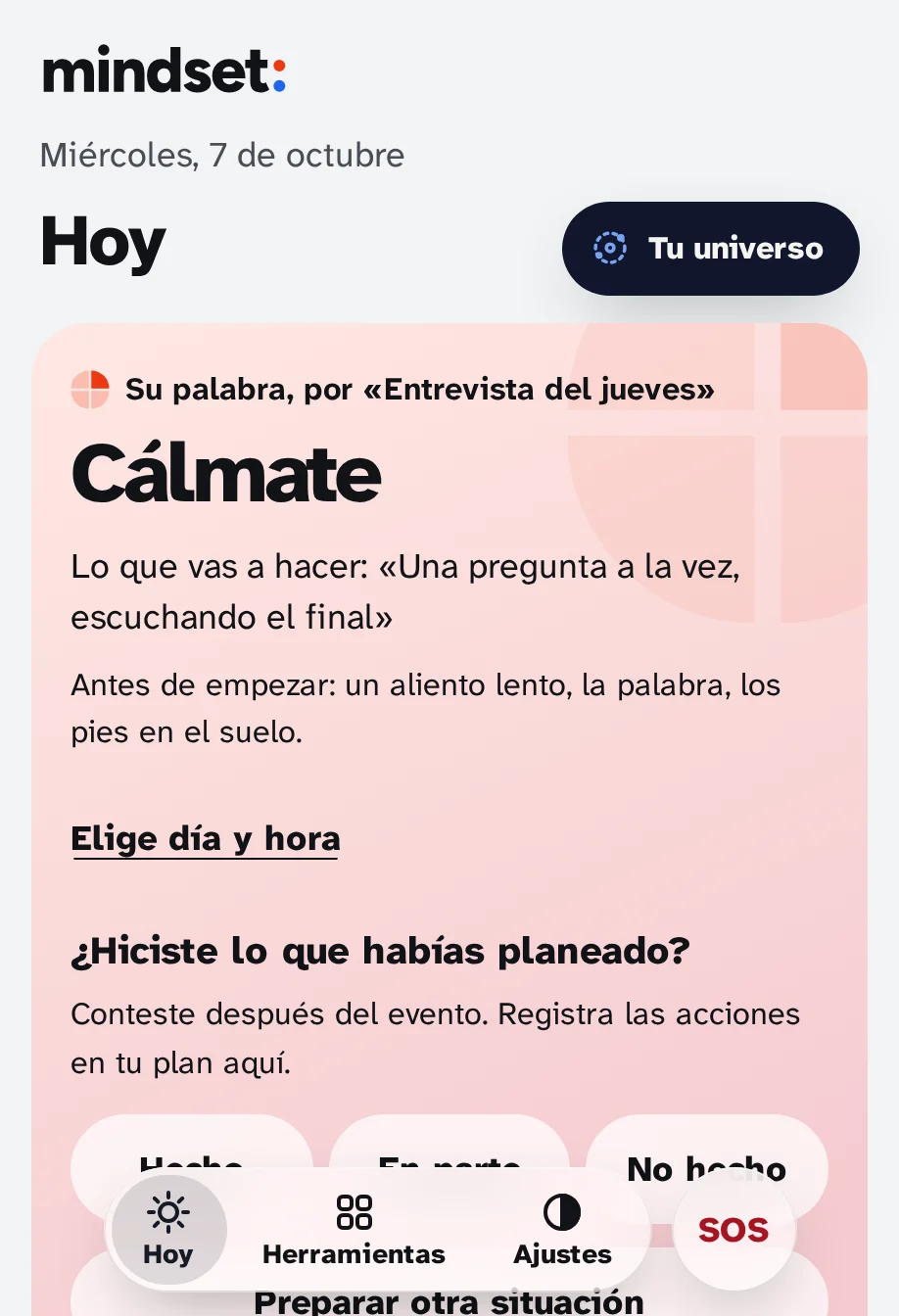 Hoy con energía tranquila: el tablero del piano es tranquilo en colores suaves.