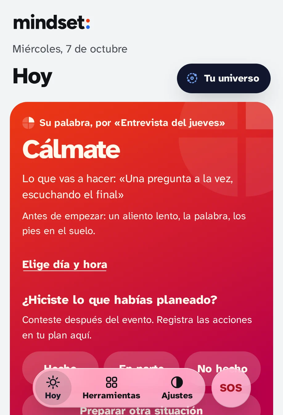 Hoy con energía completa: la misma tarjeta, en rojo completo.