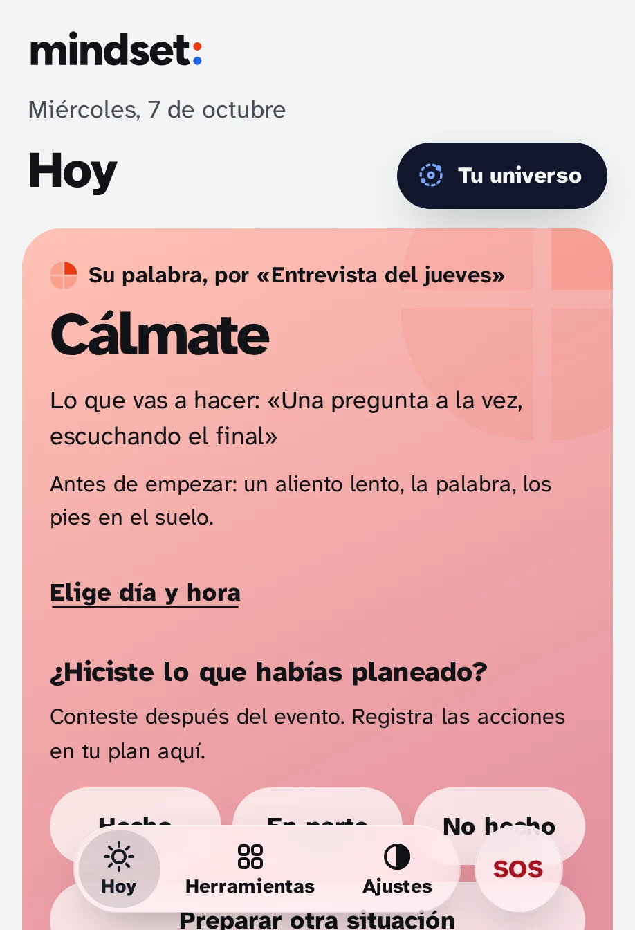 Hoy con la energía viva: la misma tarjeta, con colores más brillantes.
