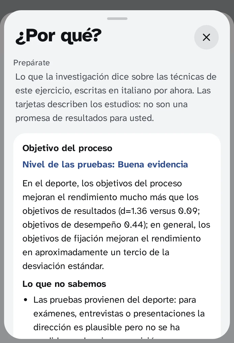 La hoja "¿Por qué?" de "Preparaciones": objetivos del proceso, nivel de prueba "Provincias buenas" y lo que no sabemos.