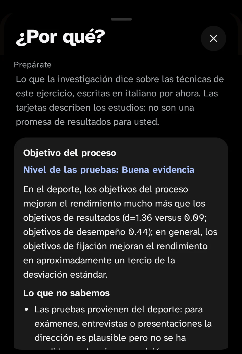 La hoja "¿Por qué?" de "Preparaciones": objetivos del proceso, nivel de prueba "Provincias buenas" y lo que no sabemos.