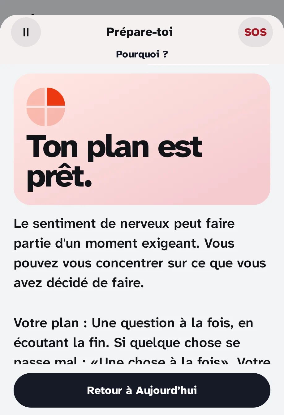 La fin de Prépare: "Piano pronto." et le plan, avec le mot "Con calme".