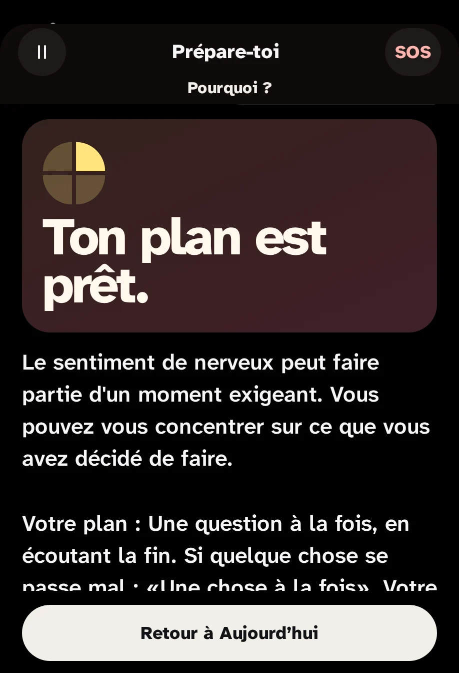 La fin de Prépare: "Piano pronto." et le plan, avec le mot "Con calme".