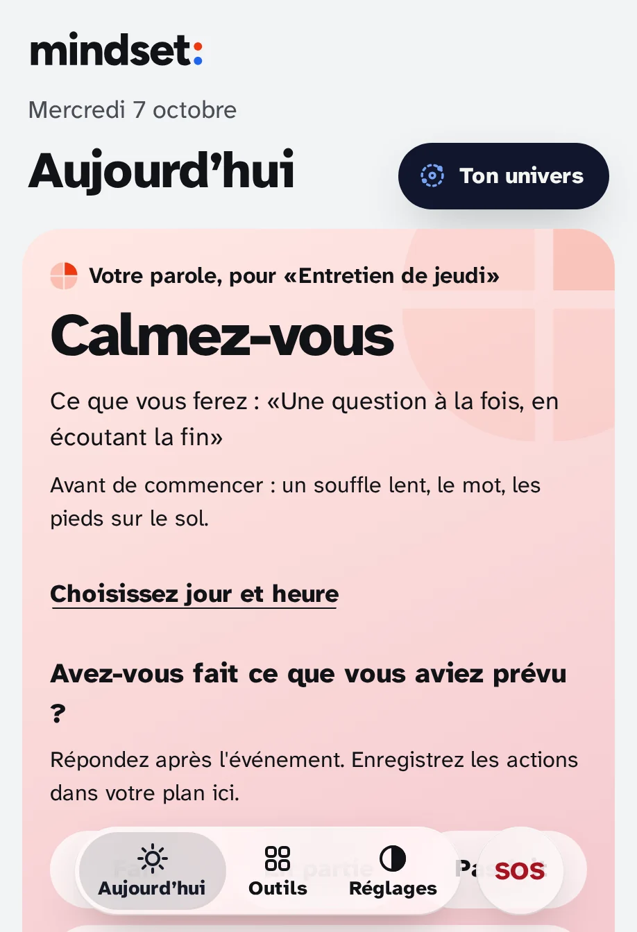 Aujourd'hui avec une énergie calme : la planche du piano est calme dans les couleurs douces.