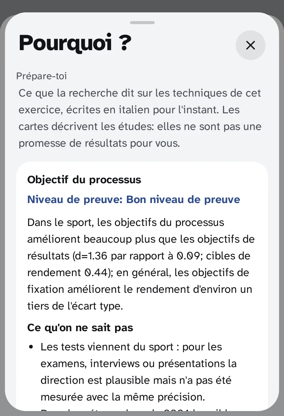 La feuille «Pourquoi?» de «Préparations» : objectifs du processus, niveau d'essai «Provinces bonnes» et ce que nous ne savons pas.