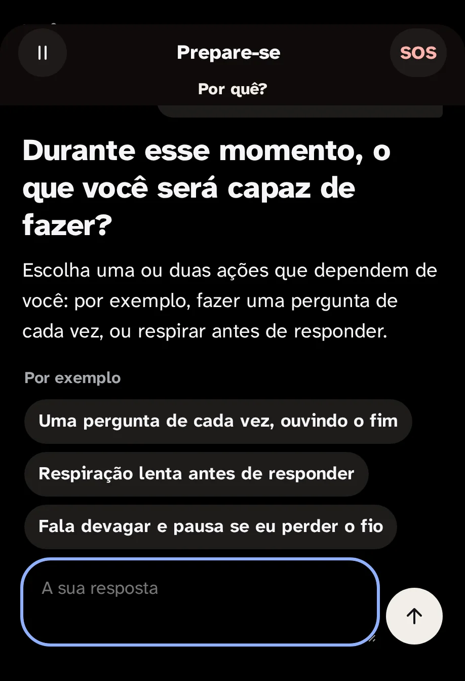 O roteiro Prepare-se ao meio: a pergunta "Durante esse momento, o que você pode fazer?" com três exemplos para tocar.