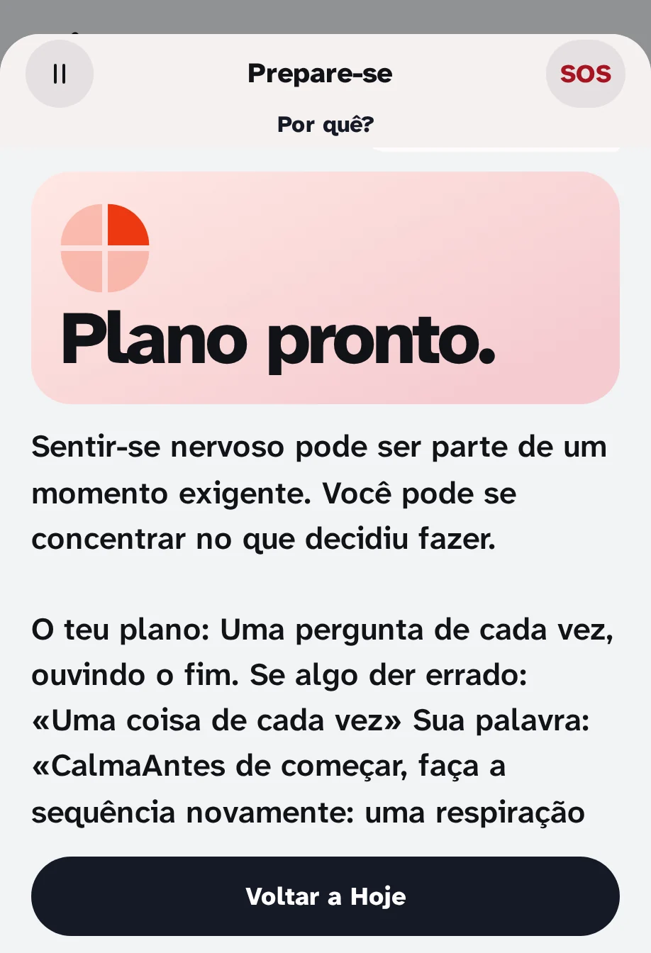 O fim de Prepare: "Piano pronto." e o plano, com a palavra "Con calma".