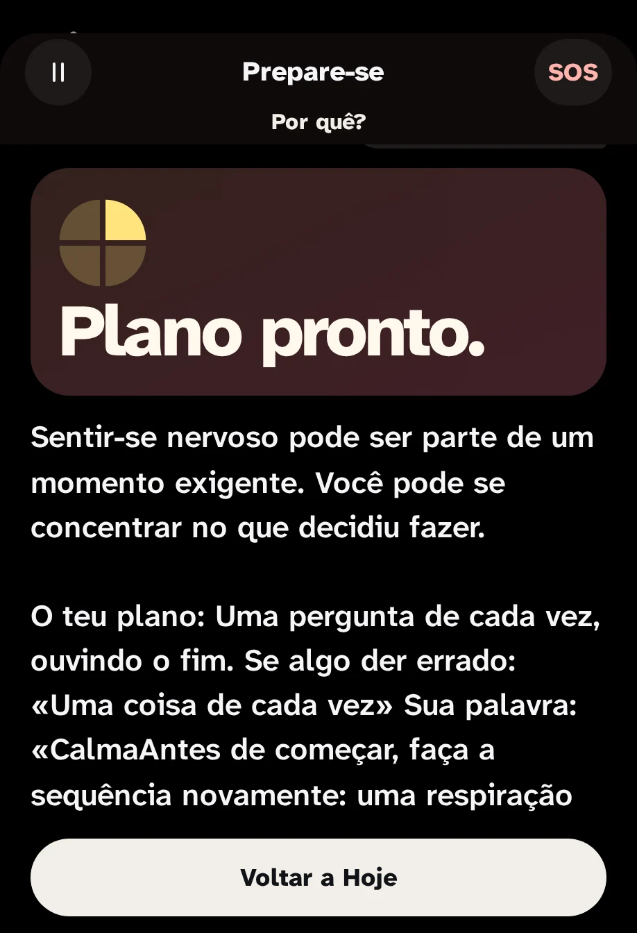 O fim de Prepare: "Piano pronto." e o plano, com a palavra "Con calma".