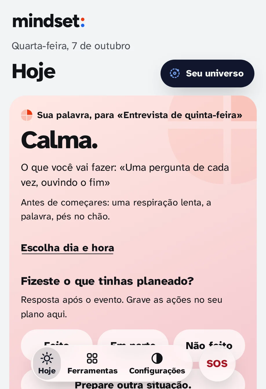 Hoje com energia calma: a placa do piano é calmamente em cores suaves.