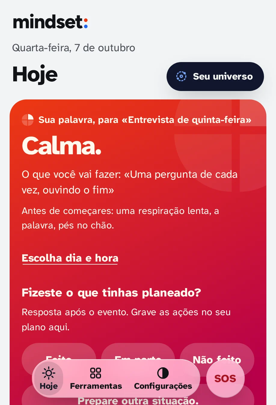 Hoje com toda a energia: o mesmo cartão, em vermelho cheio.